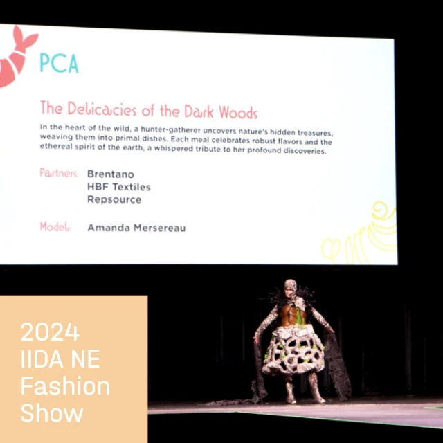 It was a night to remember at the IIDA New England 26th Annual Fashion Show @Road Runner in Boston! With MENU as the focus for this year, PCA’s Amanda Mersereau strutted the runway in a delectable ethereal design channeling a wild hunter gatherer as she uncovers nature’s hidden treasures.⁠
⁠
Thank you to our partners Brentano, HBF Textiles and Repsource!⁠
⁠
And, a BIG shout-out to the PCA Interior Design team for creating this FANTASITCAL couture look: Tracy Dupont, Tara Martin, Amanda Mersereau and Stephanie Lowe.⁠
⁠
#PCA_team #PCA_design